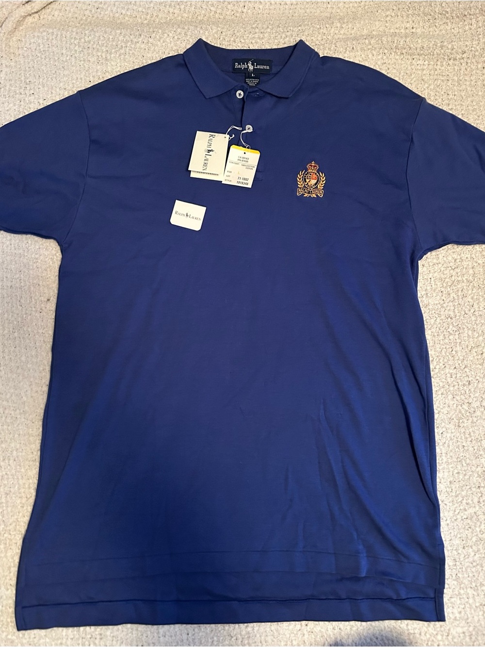 NWT Large vintage Polo Ralph Lauren blue polo tee Ralph Lauren crest embroidered
